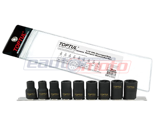 Set 9 chei TOPTUL GAAG0903 tubulare spiralate pentru extras suruburi, deschidere chei 10, 11, 12, 13, 14, 15, 16, 17, 19 mm, fosfatate
