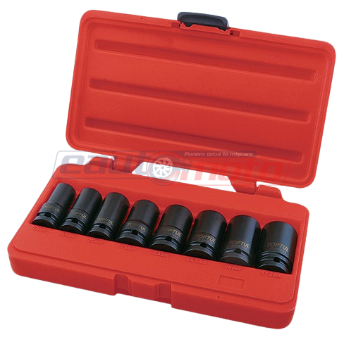 Trusa extractoare prezoane roti 8 piese TOPTUL JGAI0802, prindere patrat 1/2 inch, deschidere chei 17, 18.5, 20, 21.5, 23, 24.5, 26, 27.5 mm, crom molibden