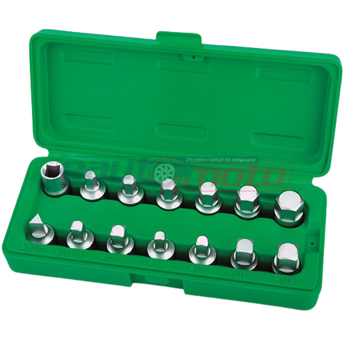 Trusa chei buson ulei 14 piese TOPTUL JGAI1402, prindere patrat 3/8 inch, profil hex, patrat, patrat interior, triunghiular, crom vanadiu, cutie depozitare pentru Volkswagen, Fiat, BMW, Citroen, Nissan...