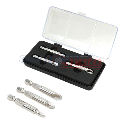 Set 3 extractoare șuruburi TOPTUL JGAW0301, profil hexagonal 1/4 inch, cutie de depozitare