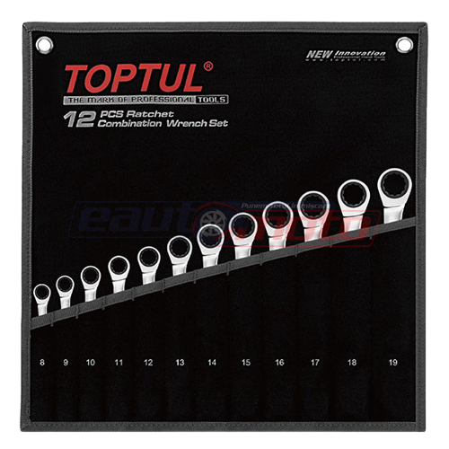 Set TOPTUL GPAQ1202, 12 chei combinate cu clichet, deschidere chei 8, 9, 10, 11, 12, 13, 14, 15, 16, 17, 18, 19 mm, husa depozitare