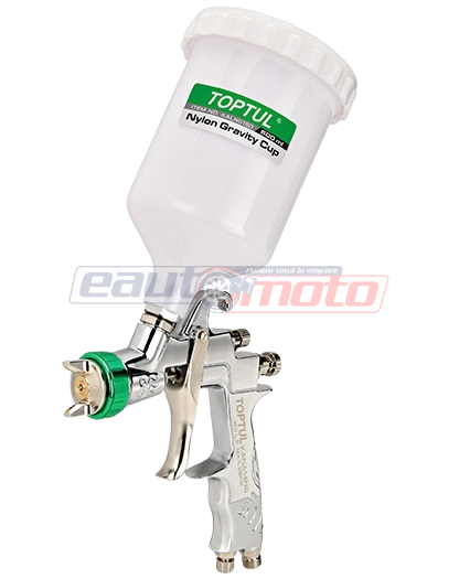 Pistol TOPTUL HVLP KANA14N6 de vopsit profesional, cu duză de 1.4 mm, cupă de 600 ml, cheie multifuncțională, kit de curățare