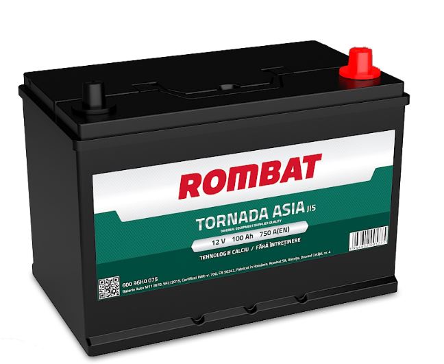 Baterie ROMBAT TORNADA ASIA auto 60036H0075, tensiune 12 V, amperaj 100 Ah, curent pornire 750 A