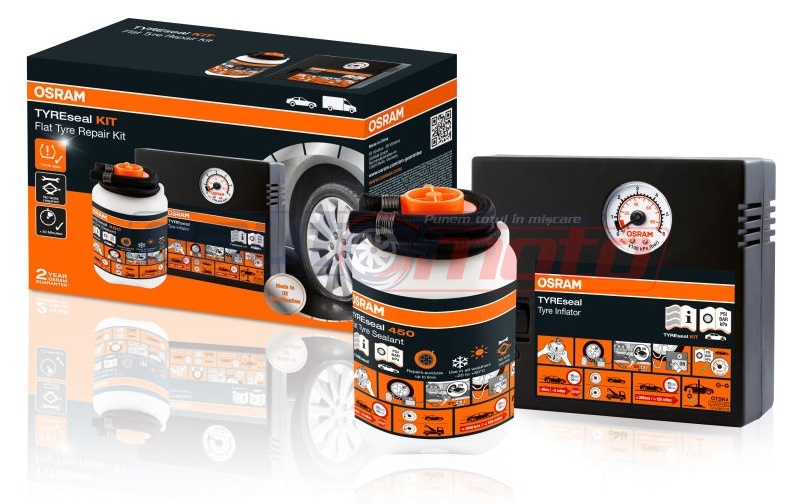 Kit pentru reparatii anvelope OSRAM TYRESEAL OTSK4, compresor 6.5 bar, spray reparatii anvelope