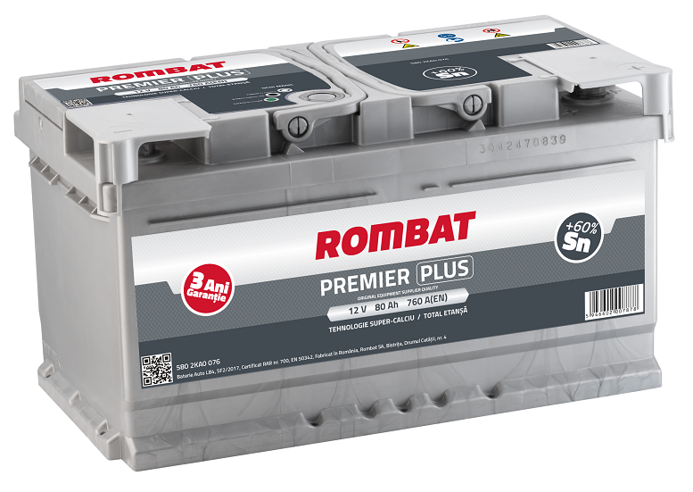 Baterie ROMBAT PREMIER PLUS auto 5802KA0076, 80 Ah, 760 A, 12 V, 315 x 175 x 175 mm