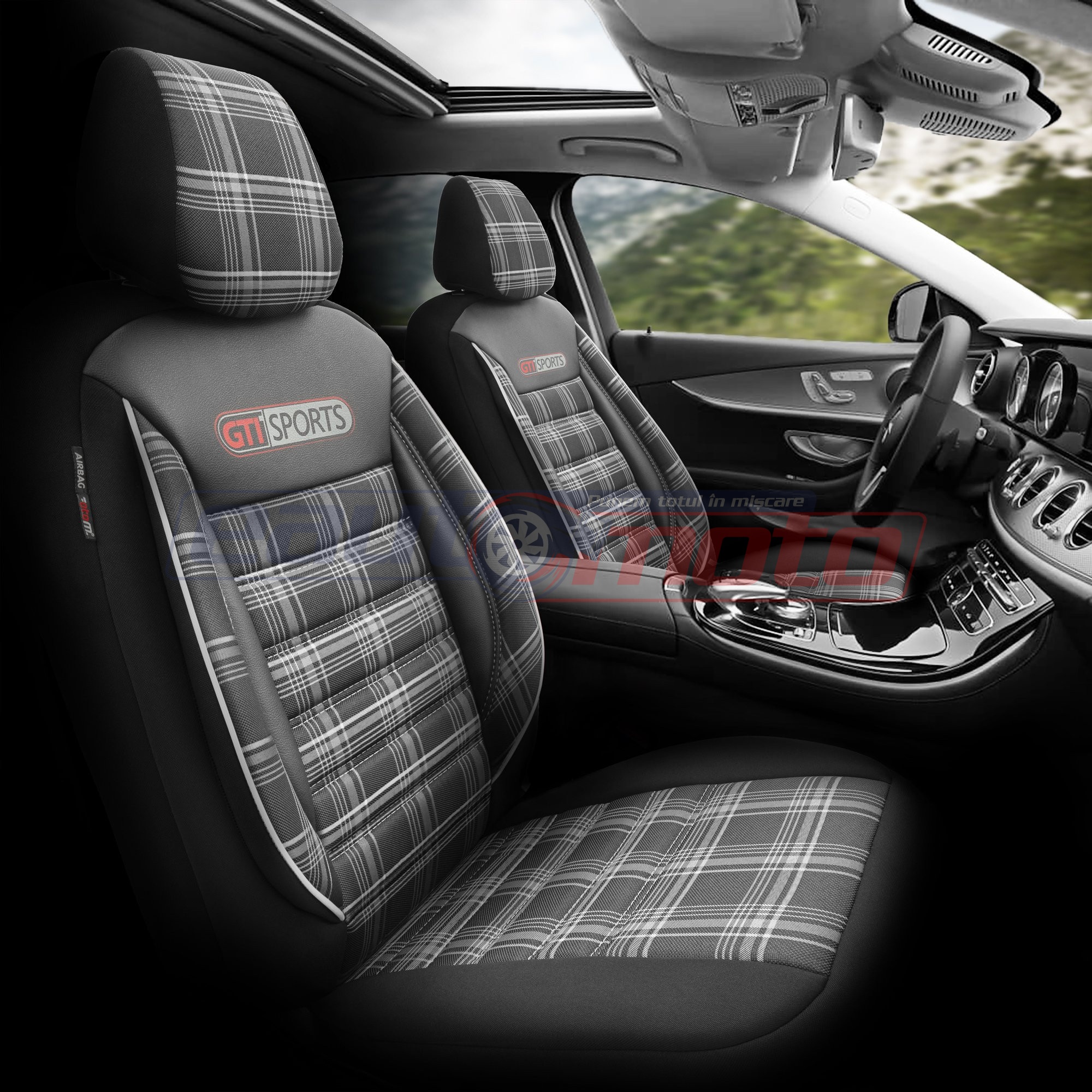 Huse scaun auto GTI Sport Negru/Alb