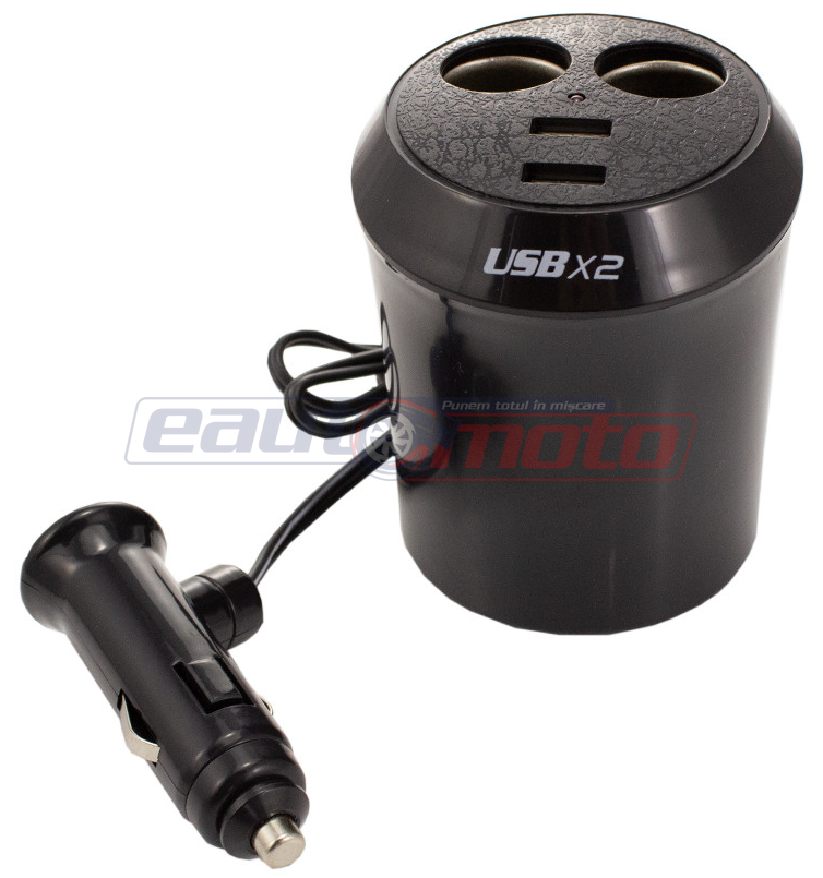 Incarcator CARGUARD USC004 multifunctional bricheta auto, iesire 2 x USB 5V 2.1 A, 2 x mufe bricheta, intrare 12/24 V