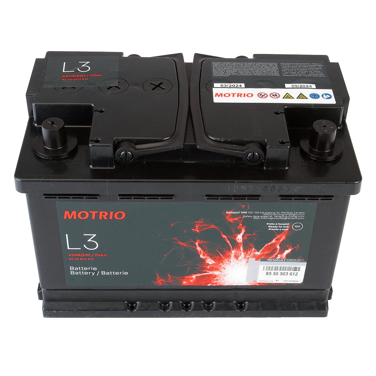 Acumulator  Motrio 70 Ah 620A compatibil cu Dacia, Renault