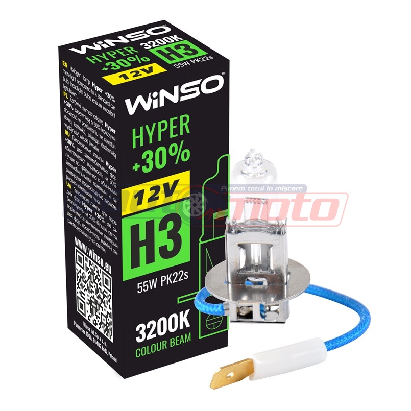 Bec Winso Halogen Hyper +30% H3 - 12V, 55W PK22s 3200K