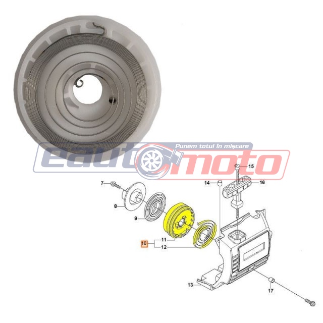Fulie cu arc pentru demaror motocoasă Husqvarna 323R, 325R, 326R