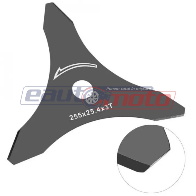 Disc tăietor pentru motocoasă 3 laturi (model Y) 255 x 25.4 mm
