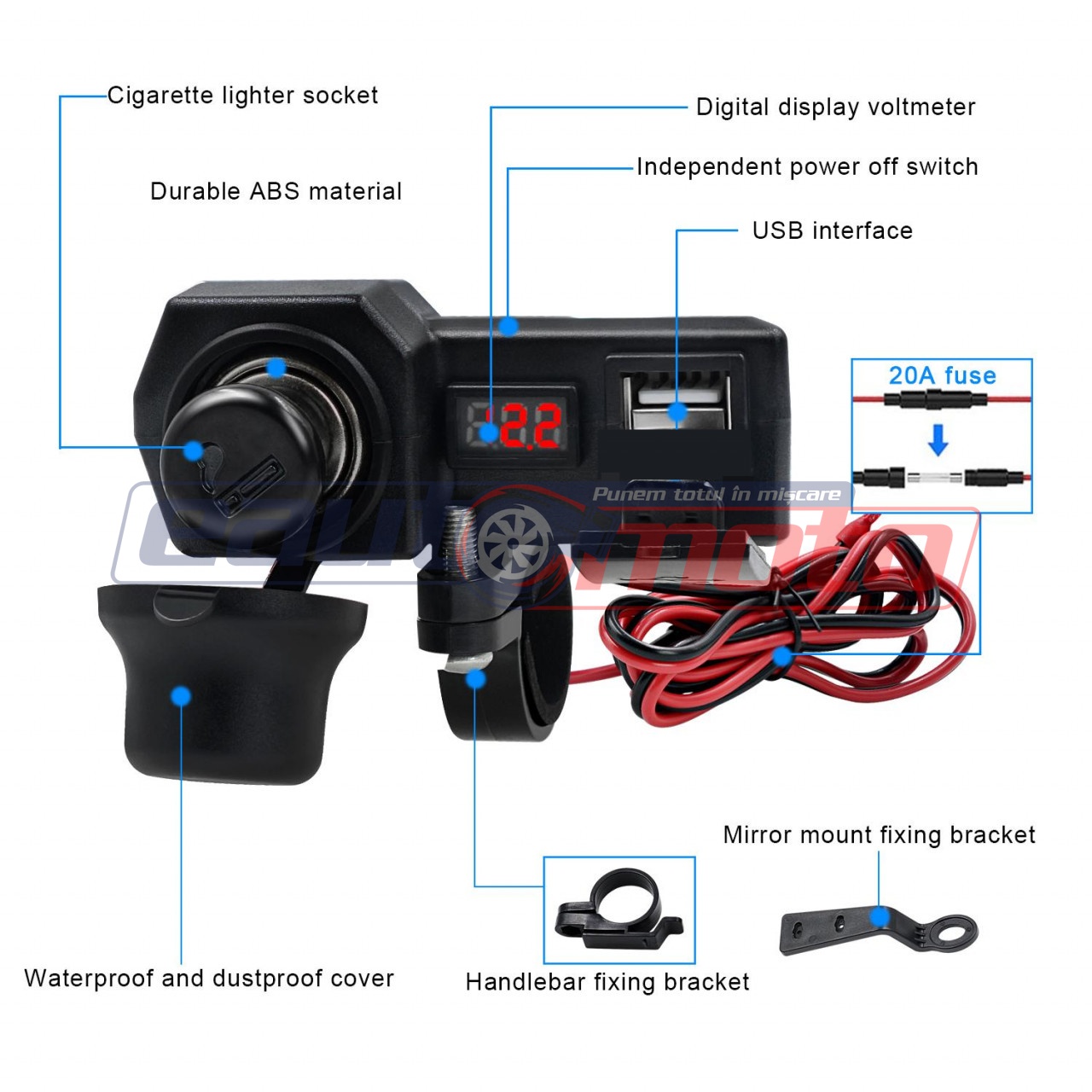 Priză de alimentare Moto/ATV 12V și USB 5V