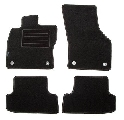 Set 4 covorașe auto din mochetă PETEX, model 112156102PX, culoare negru/grafit, compatibile cu AUDI A3 (8V), din 2013 încoace.