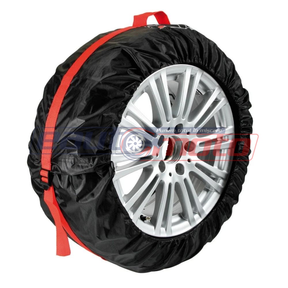 Set de 4 huse pentru roți LAMPA TYRE-WRAP LAM15940, model tip geantă, mărimea L, compatibile cu dimensiuni între 13 și 19 inch, impermeabile, culoare neagră