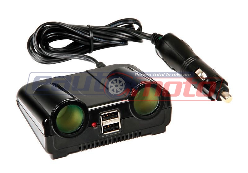 Priză dublă brichetă cu 2 porturi USB LAMPA LAM39039, 12/24V, 8A, cu întrerupător