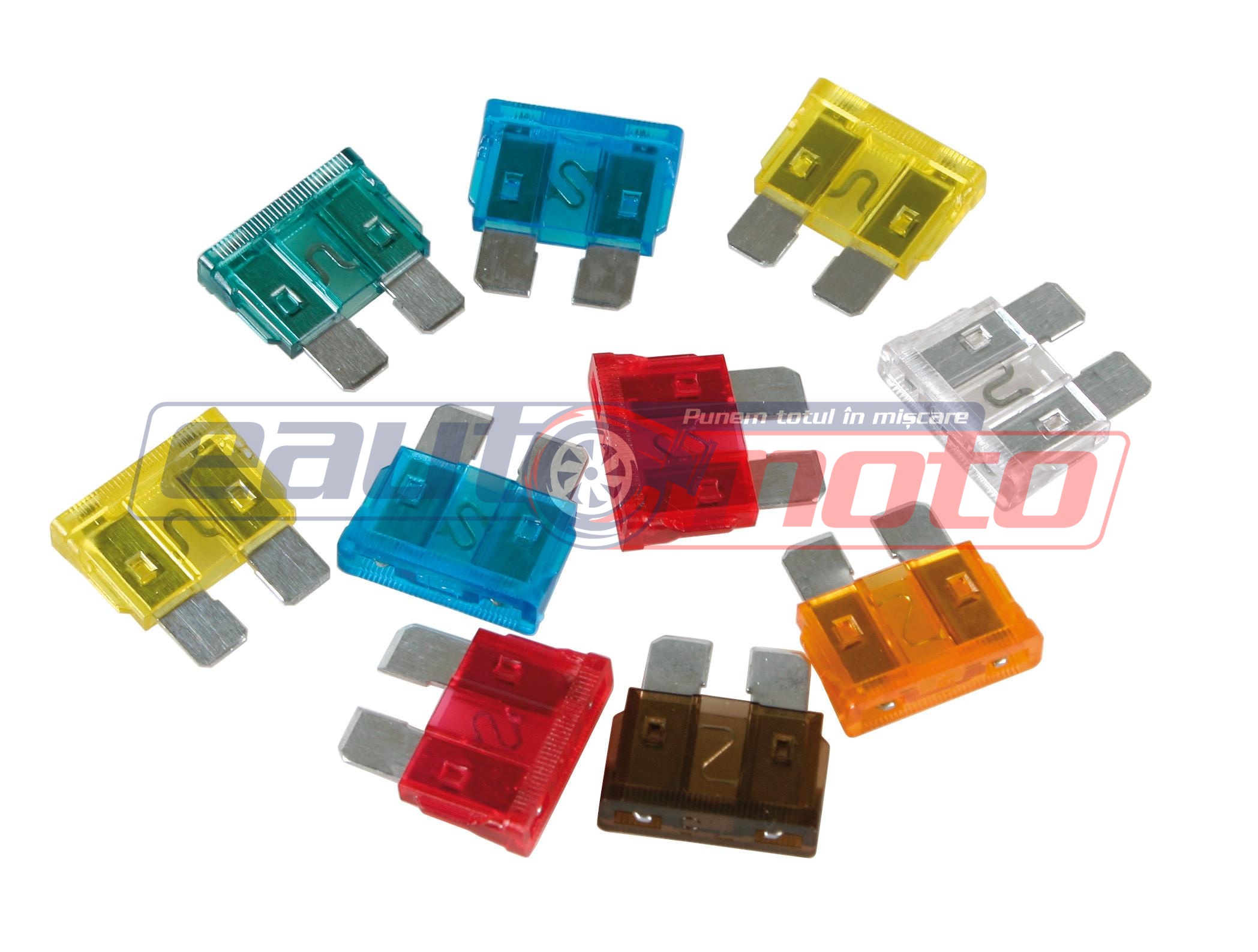 Set de 10 siguranțe auto LAMPA LAM70080, 12/32V, culori diverse, 1x 5A, 1x 7.5A, 2x 10A, 2x 15A, 2x 20A, 1x 25A, 1x 30A