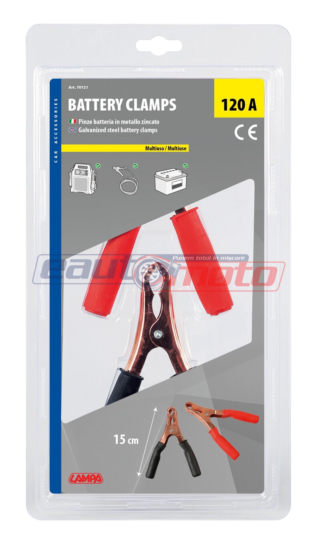 Set de 2 clești pentru baterie LAMPA LAM70121, fără cablu, capacitate maximă de curent 120A