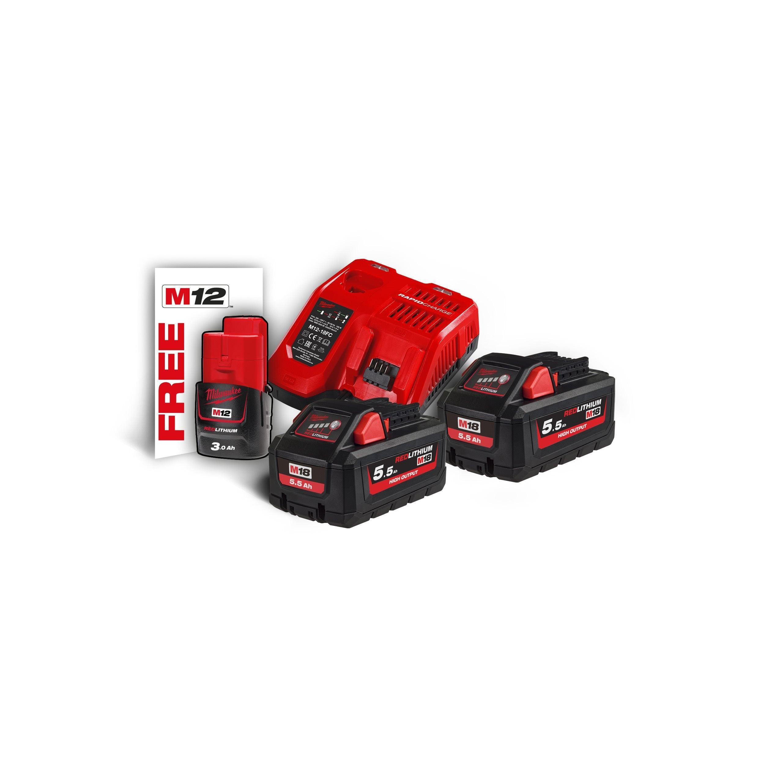 Set acumulatori și încărcător Milwaukee HIGH-OUTPUT™ 18V, Model M18HNRG-552, Cod 4933464713