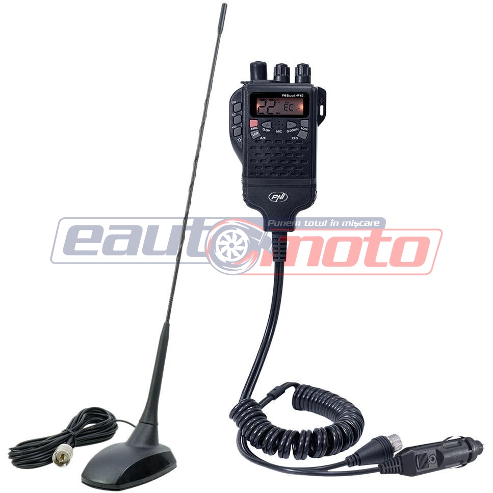 Pachet Stație Radio CB PNI Escort HP 62 și Antenă PNI Extra 48 cu Magnet Inclus, Funcții ASQ și RF Gain, Cod Produs PNI-HP62-48