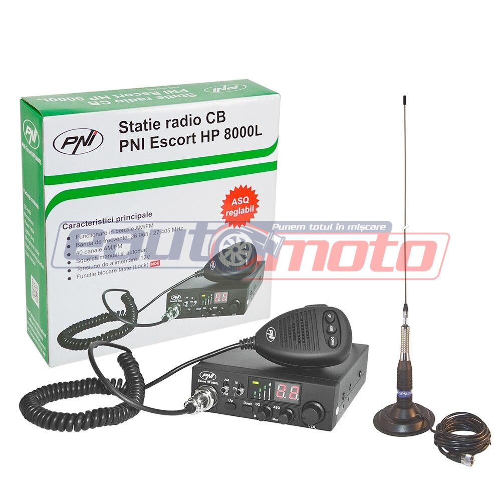 Kit Stație Radio CB PNI Escort HP 8000L ASQ cu Antenă CB PNI ML160 și Bază Magnetică
