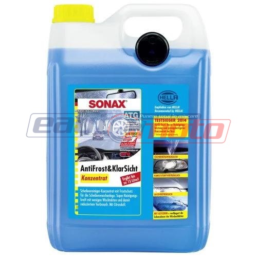Lichid de Parbriz Concentrat pentru Iarnă, SONAX Antifreeze and Clear View, 5 Litri, Parfum de Lămâie