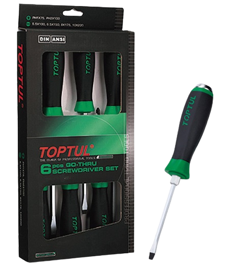 Set 6 surubelnite de impact TOPTUL GAAE0605, plat 5.5x100, 6.5x150, 8x175, 10x200 mm, phillips PH1x75, PH2x100 mm