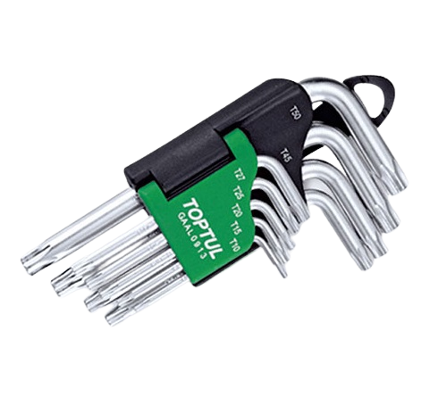 Set 9 chei inbus torx scurte TOPTUL model GAAL0913, dimensiuni cheie T10, T15, T20, T25, T27, T30, T40, T45, T50, crom vanadiu