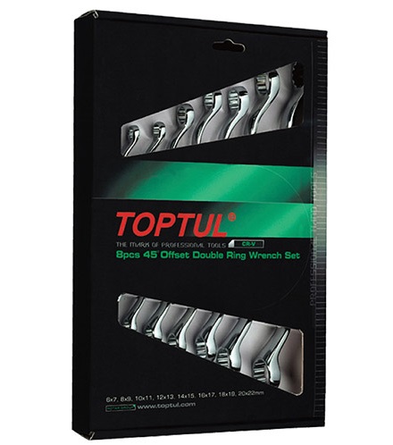 Set inelare cotite TOPTUL GAAE0815, deschidere chei 6x7, 8x9, 10x11, 12x13, 14x15, 16x17, 18x19, 20x22 mm, satinate