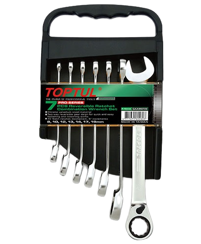Set chei combinate cu clichet TOPTUL GAAM0709, deschidere chei 8, 10, 12, 13, 14, 17, 19 mm, satinat
