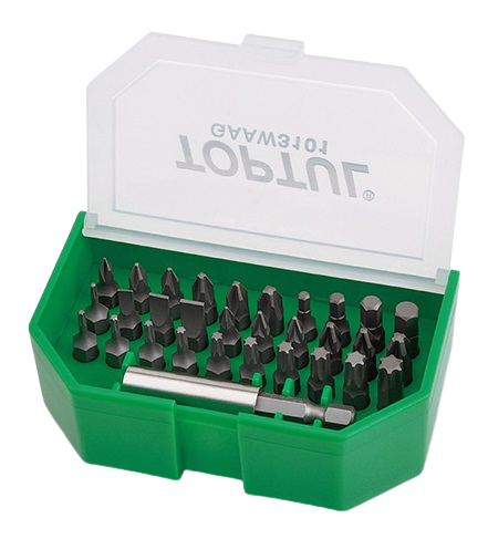Set 31 biti TOPTUL GAAW3101 insurubare, suport biti 1/4 inch, phillips, pozidrive, drept, hexagonal, torx, cutie plastic