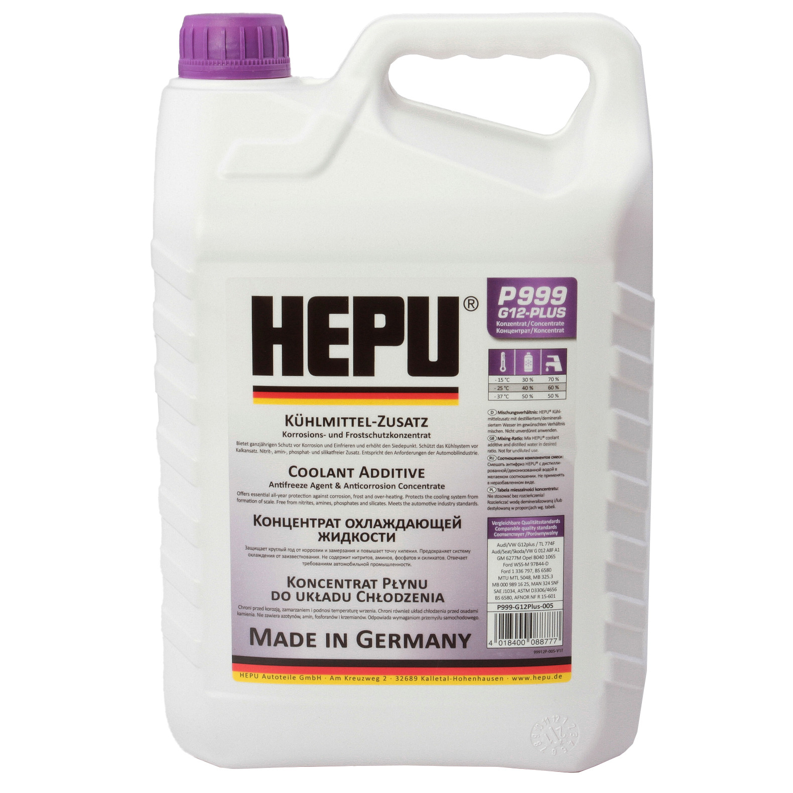 Antigel concentrat G12 PLUS 5L pentru VW, Ford, Audi, MB Hepu