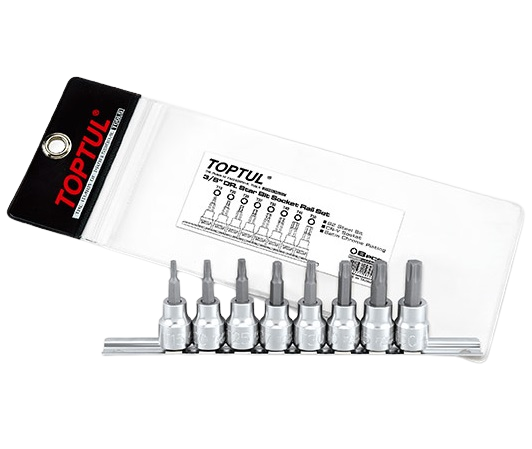 Set 8 biti pentru insurubare TOPTUL GAAG0804, 3/8 inch prindere, profil torx T15, T20, T25, T27, T30, T40, T45, T50, lungime 48 mm