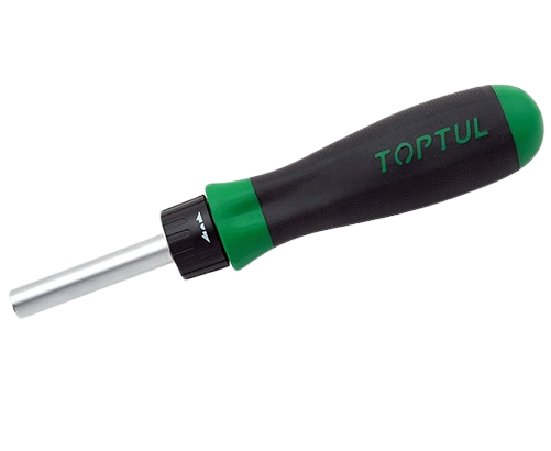 Șurubelniță TOPTUL cu clichet reversibil FTEA0806, prindere hex 1/4 inch, lungime activă 55 mm, lungime totală 185 mm, mâner aderent