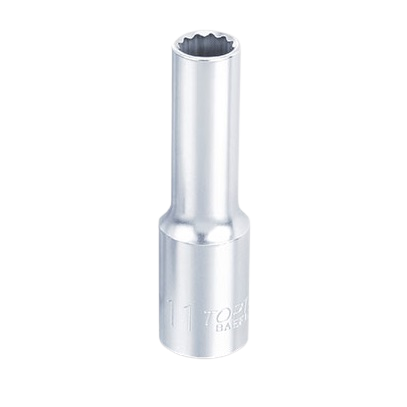 Cheie TOPTUL tubulara adanca BAEF1611, prindere patrat 1/2 inch, profil bi-hexagonal, deschidere 11 mm, lungime 77 mm, crom vanadiu