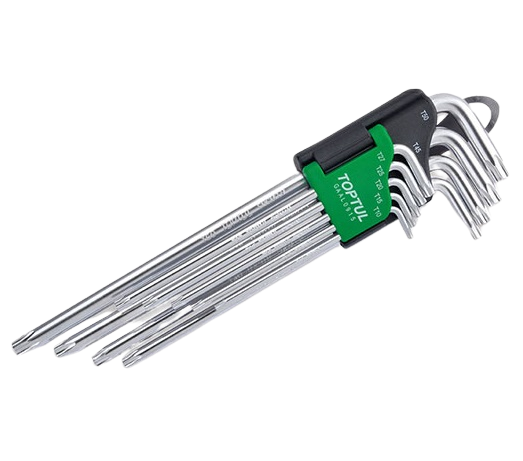Set 9 chei inbus torx extra-lungi TOPTUL GAAL0915, dimensiuni T10, T15, T20, T25, T27, T30, T40, T45, T50, crom vanadiu