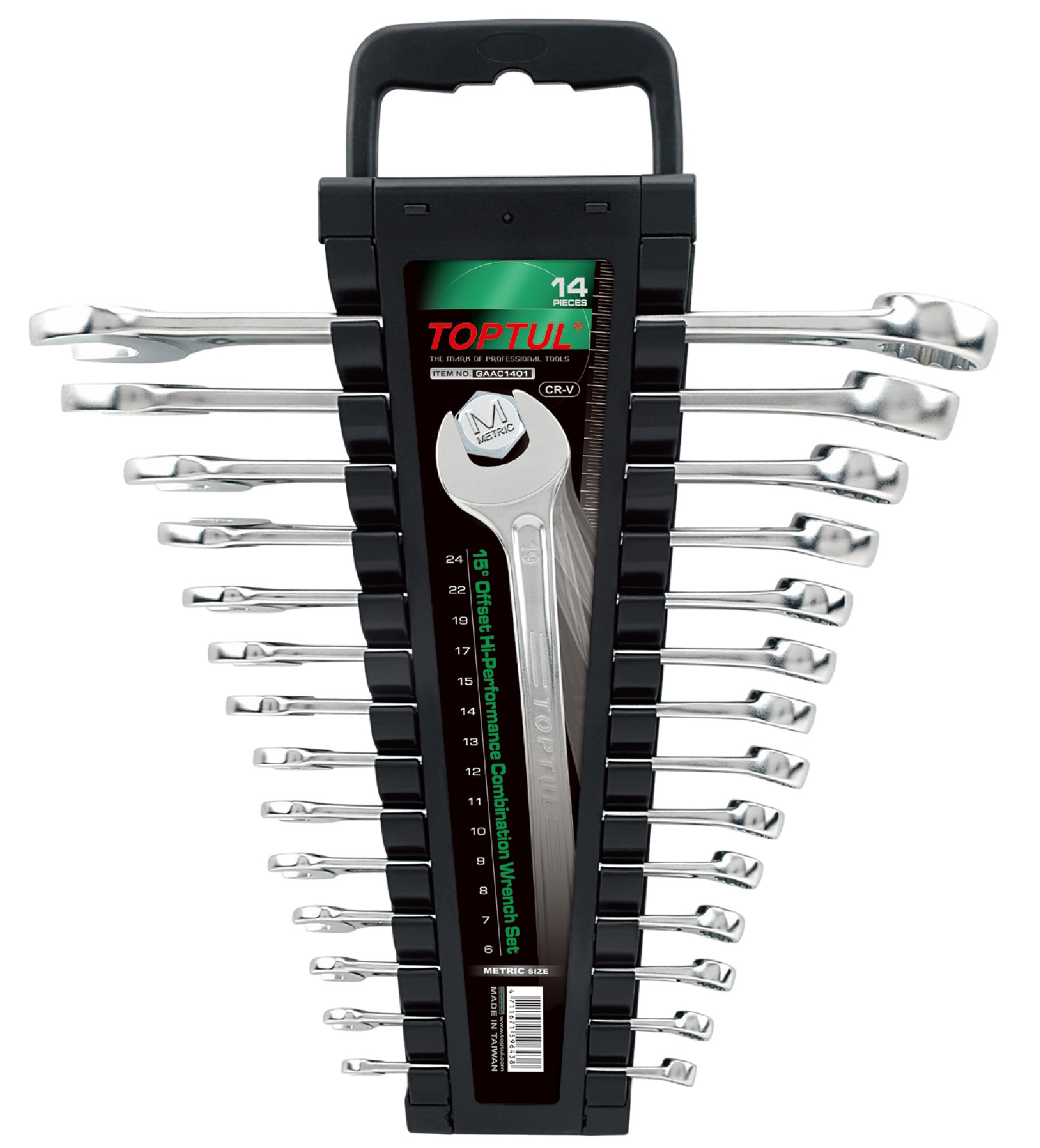 Set chei combinate TOPTUL GAAC1401, deschidere chei 6, 7, 8, 9, 10, 11, 12, 13, 14, 15, 17, 19, 22, 24 mm, satinate