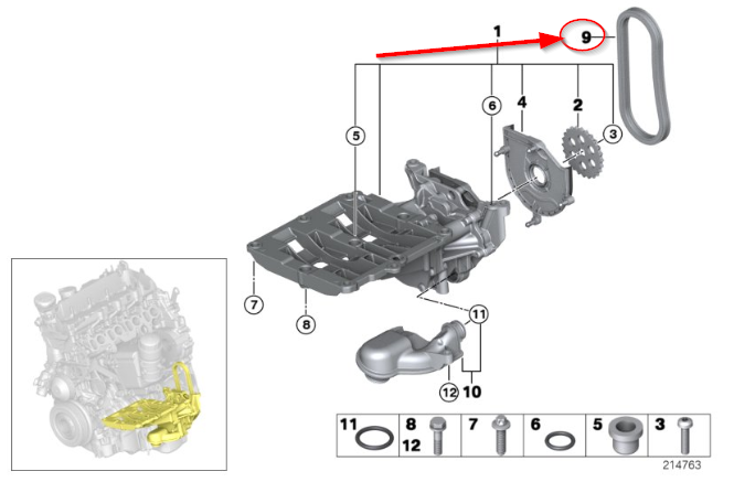 Lant pentru pompa ulei Bmw Seria 1, Seria 2, Seria 3, Seria 4, Seria 5, X1, X2, X3, X5