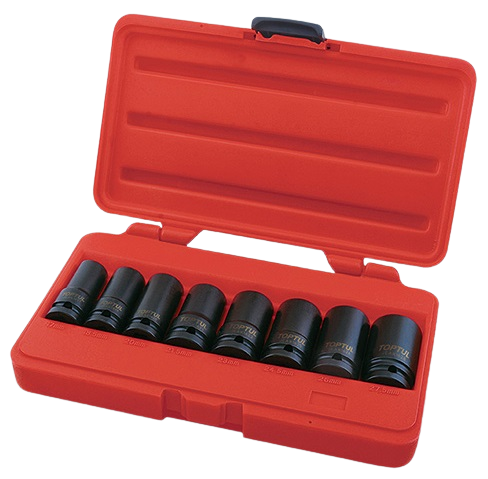 Trusa extractoare prezoane roti 8 piese TOPTUL JGAI0802, prindere patrat 1/2 inch, deschidere chei 17, 18.5, 20, 21.5, 23, 24.5, 26, 27.5 mm, crom molibden