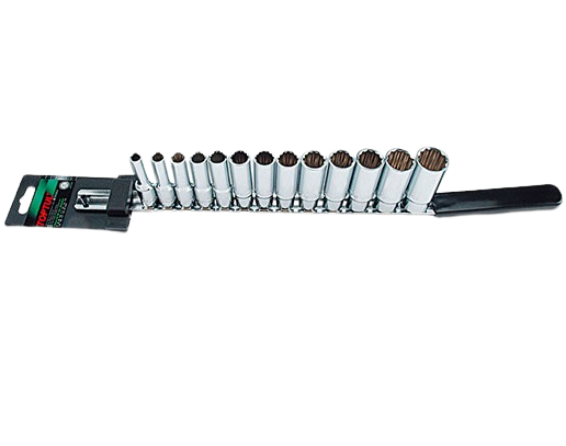 Set chei tubulare adanci 13 TOPTUL GAAQ1313, prindere 3/8 inch, profil bi-hexagonal, deschidere chei 7-21 mm, satinat