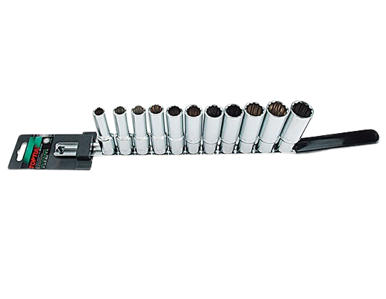 Set 11 chei tubulare lungi TOPTUL GAAQ1105, prindere 1/2 inch, profil bi-hexagonal, deschidere 10-22 mm, satinat