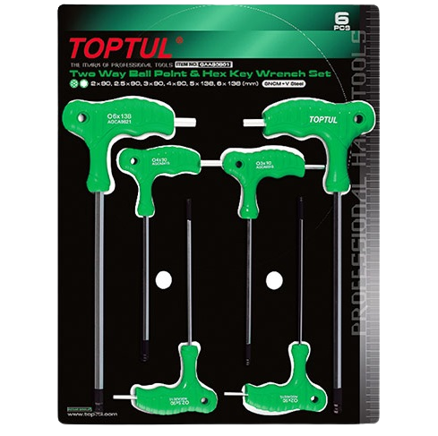 Set chei inbus cu maner TOPTUL GAAS0601, profil hexagonal, deschidere chei 2, 2.5, 3, 4, 5, 6 mm