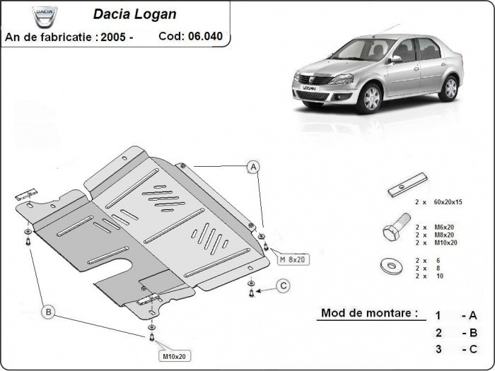 Scut metalic cutie de viteză pentru motor Dacia Logan I si MCV, Sandero 2005-