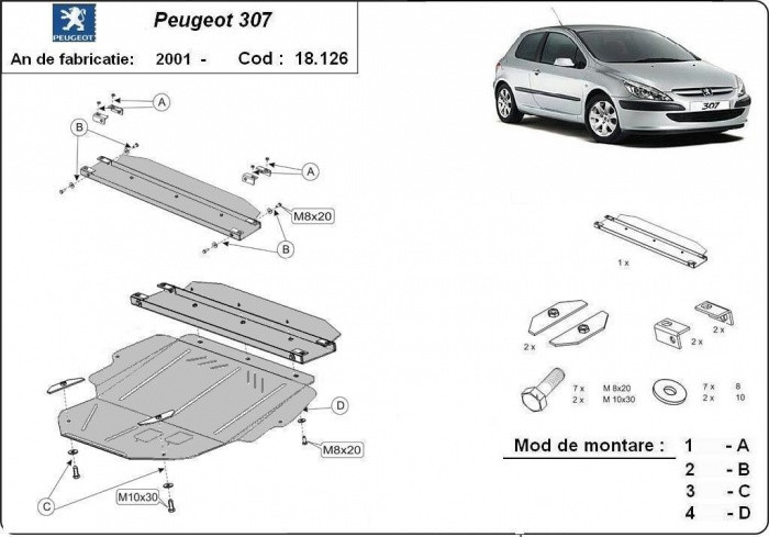 Scut metalic cutie de viteză motor Peugeot 307 2001-