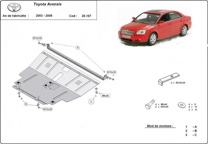 Scut metalic Toyota Avensis 2003-2008, cutie de viteză pentru motor