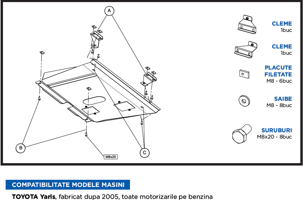Scut metalic pentru motor, cutie de viteză pentru Toyota Yaris 2005-2011