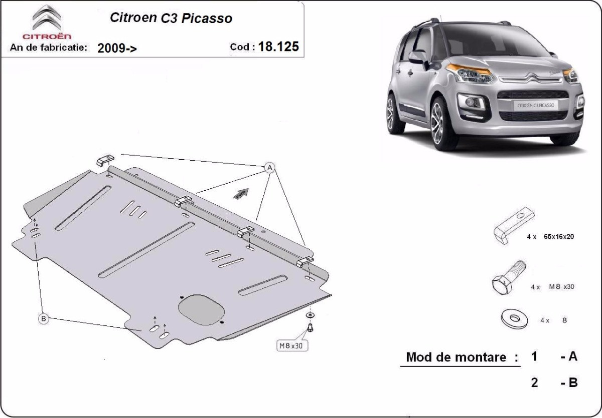 Scut metalic Peugeot 207 2006-, cutie de viteză pentru motor