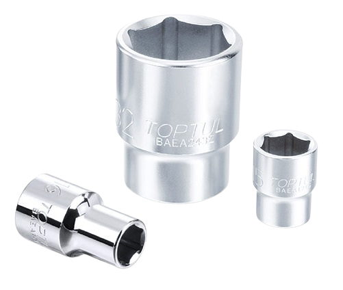 Cheie tubulara TOPTUL BAEA1221, cu antrenor patrat de 3/8 inch, profil hexagonal, deschidere de 21 mm, realizata din crom vanadiu
