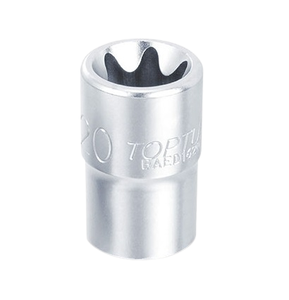 Cheie TOPTUL BAED1624 tubulară, antrenor pătrat 1/2 inch, profil stea, deschidere cheie E24, lungime 38 mm, crom vanadiu