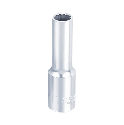 Cheie tubulara lunga TOPTUL BAEF1211, 3/8 inch prindere, profil bi-hexagonal, deschidere 11 mm, lungime 63 mm, crom vanadiu