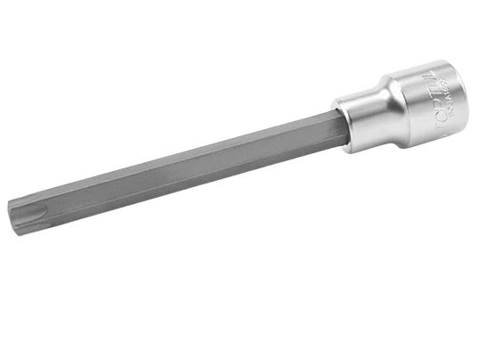 Bit lung TOPTUL BCUA1655 cu soclu tubular, profil stea, antrenor patrat 1/2 inch, deschidere cheie T55, lungime 140 mm, crom vanadiu